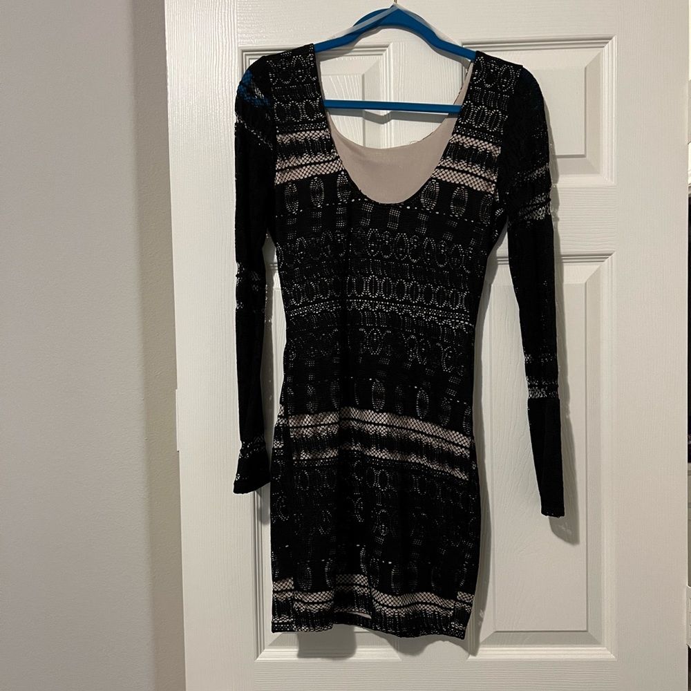 Black lace long sleeve dress by A’gaci